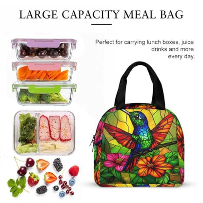 Stained Glass Hummingbird Lunch Bag for Women Men | Insulated Lunch Box Leakproof Food Meal Containers Reusable Foldable 6L Capacity Lunch Tote Bags for Work Picnic Travel - color: style-12