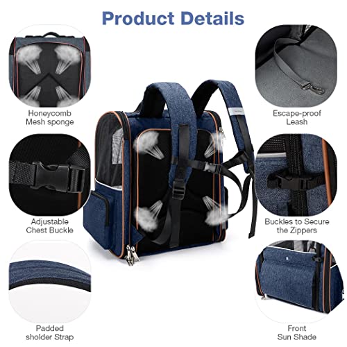 Large Cat Backpack Carrier Expandable Pet Carrier Backpack for Small Dogs Medium Cats Fit Up to 18 Lbs, Dog Backpack Carrier, Foldable Puppy Backpack Carrier for Travel, Hiking,Blue - color: Blue