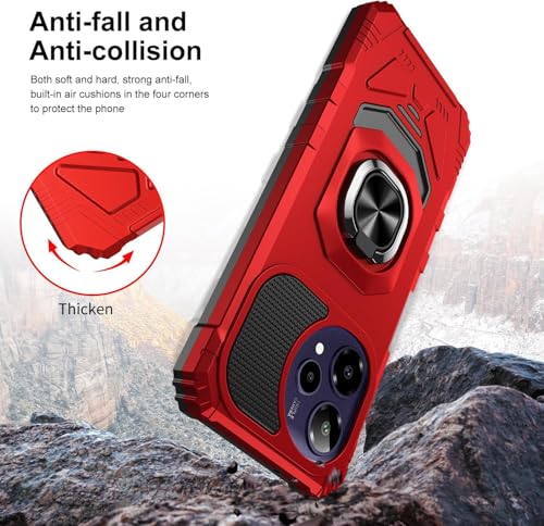 for Cricket Icon Pro SN512C 2026 Robotic Ring Stand Hybrid Cover Phone Case + Extreme Band (Red) - color: Red