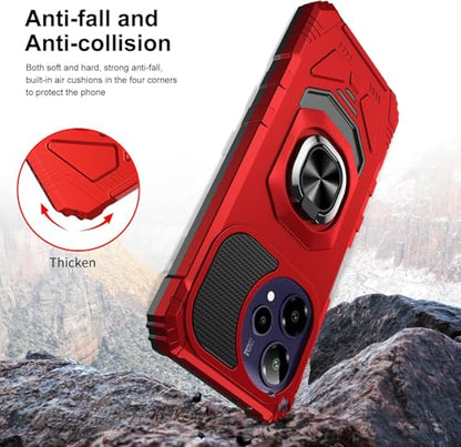 for Cricket Icon Pro SN512C 2026 Robotic Ring Stand Hybrid Cover Phone Case + Extreme Band (Red) - color: Red