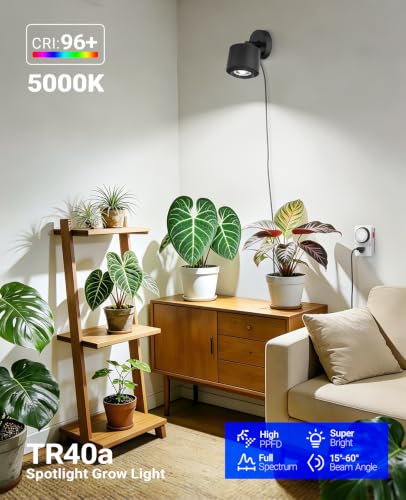 Barrina TR40A Track Plant Lights, 40W Ceiling Grow Lights, 5000K, Black | Adjustable Beam Angle (15°-60°), Full Spectrum, Wall Plant Light with Timer for Greenhouse, Seedling and Vegetable, High PPFD - color: 5000K, size: 40w-black Cover