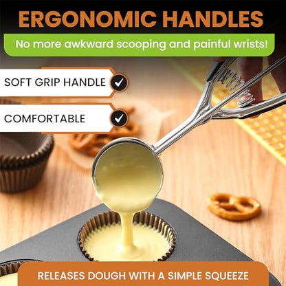 Spring Chef Large Stainless Steel Cookie Scoop, #20, 2.93 Tablespoon, Black | Professional 3.5" Cookie Dough Scoop for Baking, Cookie Scooper, Ice Cream Scoop with Trigger Release, Dishwasher Safe - color: Black, size: #20 - Large - 2.93 Tbsp