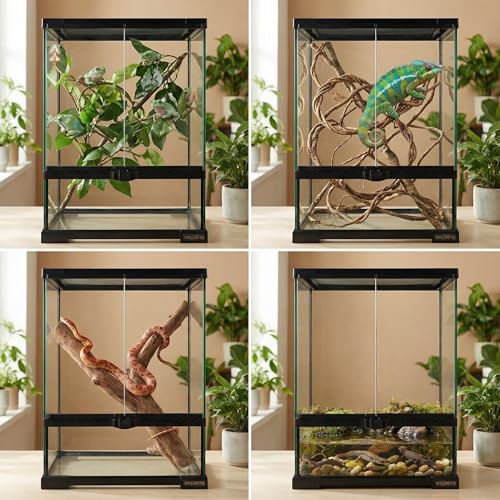 11 Gallon Reptile Glass Tank Vertical Terrarium 12"x12"x18" Habitat Enclosure with Front Openning Door and Top Screen Ventilation for Geckos, Snakes,Tree Frogs,Chameleon - size: 12x12x18 inch