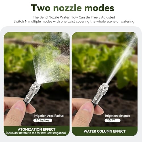 100-FT1/2-inch Tubing High-Flow Adjustable Irrigation System for the Garden | with 60 Nozzles, Dual-Side Watering Kit For Garden, Yard,Lawn,Raised Beds, Greenhouses & Efficient Plant360° Irrigation - size: 100Ft