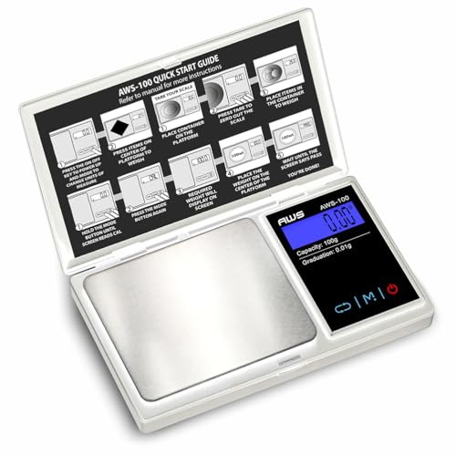 American Weigh Scales Series Digital Pocket Weight Scale Backlit LCD Stainless-Steel Surface 100g x 0.01g, (Silver), AWS-100-SIL - color: Silver, size: 100g x 0.01g