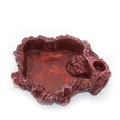 OMEM Reptile Natural Bowl Food and Water Dish Resin Made (2PCS- Red S)