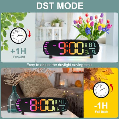 Digital Wall Clock,14.4 Inch Large Display | Auto Dimming, Temperature and Date, Remote Control, Night Light, DST, Alarm， Wall Cock for Bedroom/Classroom/Gym/Seniors - color: Colorful