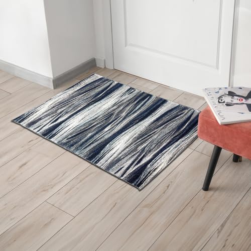 Keen Home Design Throw Rugs - 24"x36" Non-Shedding, Thick Pile Abstract Rugs for Kitchen, Living Room, Bedroom, Dining Room, Entryway - Size: 2' x 3', Skrik Navy - color: Skrik Navy, size: 2' x 3' (Rectangular)