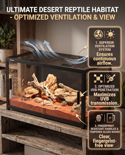 68 Gallon Reptile Tank, Reptile Enclosure Front Sliding Door | Stackable ventilation reptile terrariums Tank anti-escape locks and no-fingerprint handles maximizes UVB transmissionn - color: Black, size: 68 Gallon