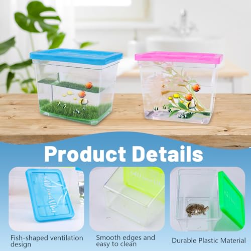 25 Pack Plastic Fish Bowl with Lids, 12 Oz Small Terrariums Carrier Cage | Mini Rectangle Gold Fish Tank, Fishbowl Candy Bowl, Tarantula Enclosure Snake Breeding Case, Fish Box for Pets