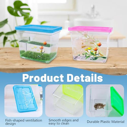 25 Pack Plastic Fish Bowl with Lids, 12 Oz Small Terrariums Carrier Cage | Mini Rectangle Gold Fish Tank, Fishbowl Candy Bowl, Tarantula Enclosure Snake Breeding Case, Fish Box for Pets