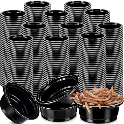 500 Pcs 0.5 oz Gecko Feeding Cups Small Gecko Food and Water Cups Reptile Feeding Bowls Plastic Bearded Dragon Food Bowl for Lizard Small Pet Ledge Accessories (Black) - color: Black
