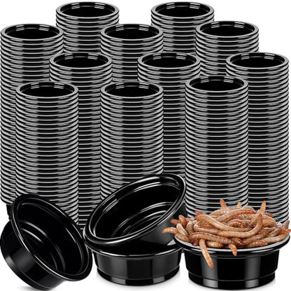 500 Pcs 0.5 oz Gecko Feeding Cups Small Gecko Food and Water Cups Reptile Feeding Bowls Plastic Bearded Dragon Food Bowl for Lizard Small Pet Ledge Accessories (Black) - color: Black