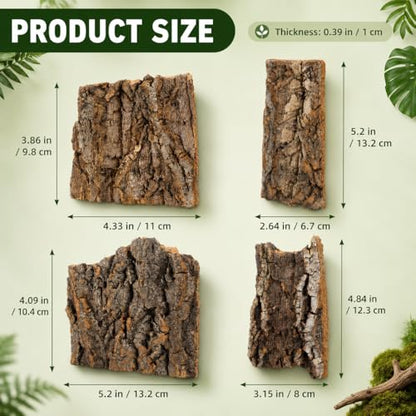 SHINEOFI 4 Pack Natural Cork Bark Reptile Hides for Terrariums | Random-shaped bark pieces for hides, basking platforms and enclosure landscaping for geckos, lizards, snakes and tortoises
