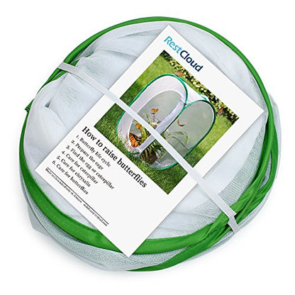 RESTCLOUD Insect and Butterfly Habitat Cage Terrarium Pop-up 23.6 Inches Tall - color: White With Green, size: 15.7 x 15.7 x 23.6 inches
