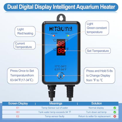 HiTauing Aquarium Heater, Upgraded 200W Fish Tank Heater with Intelligent Leaving Water Automatically Stop Heating and Advanced Temperature Control System, Suitable for Saltwater and Freshwater - size: 200W for 20-40 Gallon