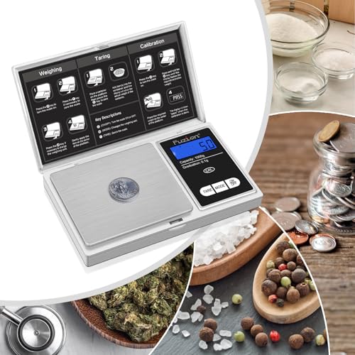Fuzion Pocket Gram Scale - 1000g/0.1g Digital Mini Travel Food Scale | Easy of Use, LCD Display, Tare Function, 6 Modes Ounces Grains, Batteries Included - color: Silver