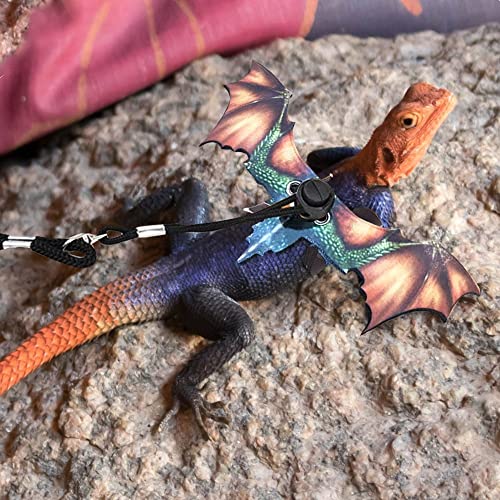 Bearded Dragon Leash, Adjustable Portable Reptile Leash with Cool Wings for Gecko, Bearded Dragon, Iguana, Hamster, Guinea Pig (S+M+L) - color: red