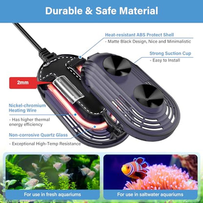 hygger Small Aquarium Heater, 15W Submersible Betta Fish Tank Heater with Adjustable Temperature External Controller, Turtle Heater with LED Display for up to 2.5 Gallon Tanks - size: 15W