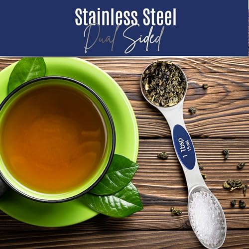 Magnetic Measuring Spoons Set of 9 Stainless Steel Dual-Sided Stackable Measuring Spoon Nesting Teaspoons Measuring Dry and Liquid Ingredients, Fits in Spice Jars Set of 9 (Sapphire) - color: Sapphire