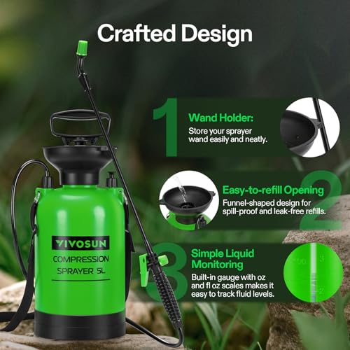 VIVOSUN 1.35-Gallon Pump Pressure Sprayer | Lawn & Garden Water Sprayer with Adjustable Shoulder Strap, for Spraying Plants, Garden Watering and Household Cleaning - color: Green, size: 1.35 Gallons