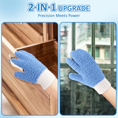 MIG4U Microfiber Dusting Gloves House Cleaning Glove for Blinds, Windows, Shutters, Furniture, and Car, Reusable Lint-Free Blue 2 Pairs S/M - color: Blue Mitten + Gloves, size: Small-Medium