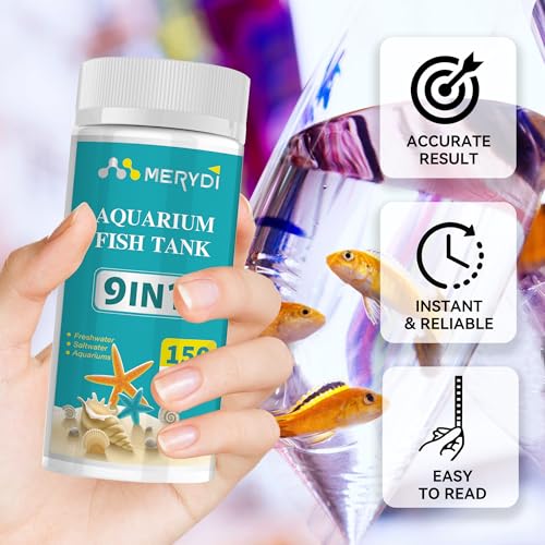 Aquarium Test Strips, 9 in 1 Fish Tank Test Kit for Freshwater Ponds, 150 ct | Accurate Aquarium Water Testing Iron Copper Sodium Chlorine Nitrate Nitrite Total Alkalinity Hardness Free Chlorine pH - color: 9 IN 1 aquarium test strips