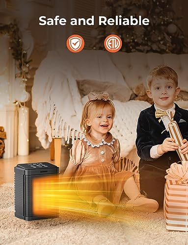 1500W Ceramic Space Heater, Digital Thermostat Indoor Heater, Black | 2S heat, ECO mode, 24H timer, 59-95F control, child lock, ETL tip-over and overheat safety - color: BLACK-R