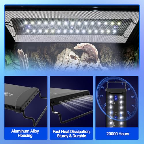 REPTIZOO UVB Reptile Light with Dimming, 18 inch UVA UVB LED Lamp for Bearded Dragon Turtle, 12W UVB Bulb Aluminum Fixture with Controller, 5 UVI Auto Mode, 0–100% Dimming & 9 Timer, Power-Off Memory - size: 18“
