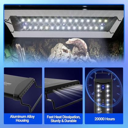 REPTIZOO UVB Reptile Light with Dimming, 18 inch UVA UVB LED Lamp for Bearded Dragon Turtle, 12W UVB Bulb Aluminum Fixture with Controller, 5 UVI Auto Mode, 0–100% Dimming & 9 Timer, Power-Off Memory - size: 18“