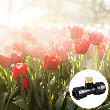 Ripeng 72 Pcs Brass Misting Nozzles Tees Plugs, 1/4 Inch Outdoor Mister | 30 Misting Nozzle Tees, 36 Brass Nozzles And 6 Black End Plugs For DIY Outdoor Patio Garden Backyard Cooling Spray System