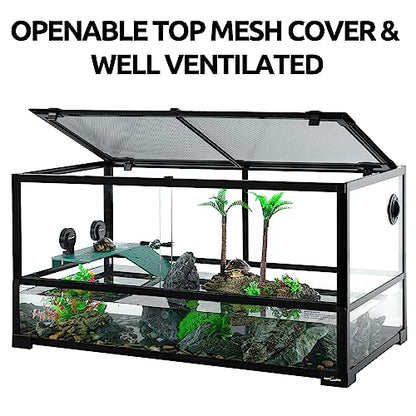 REPTIZOO 50 Gallon Large Turtle Tank Aquarium, 36"×18"×18" Tortoise Habitat Water-Land Ecological Turtle Tank with Drainage System Aquatic Aquarium, Terrarium for Tree Frogs, Salamanders - size: 36"×18"×18"