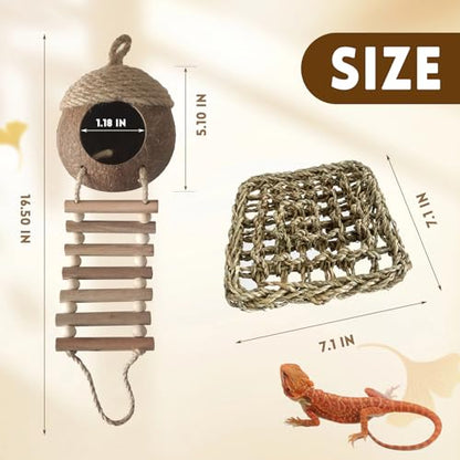 5 PCS Gecko Tank Accessories,Gecko Coconut Hide with Ladder Reptile Terrarium Plants Hammock Climbing Flexible Jungle Vine Tank Decor for Crested Gecko,Baby Bearded Dragon,Chameleon,Snake - style: 【Style C】