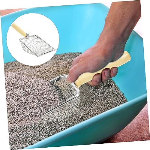 Mikikit Cat Litter Scoop with Wood Handle Ergonomic Design for Easy Pet Waste Cleaning for Reptile Terrariums and Animals Durable and Wear Litter