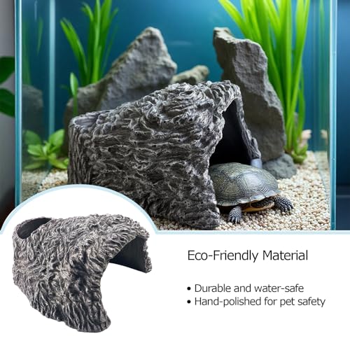 Extra Large Reptile Hide Cave, Resin Rock Habitat Decor, Basking Platform for Terrarium & Aquarium, Oversize Hideout for Bearded Dragons, Lizards, Snakes, Turtles (9.25" L x 8.07" W x 4.92" H)