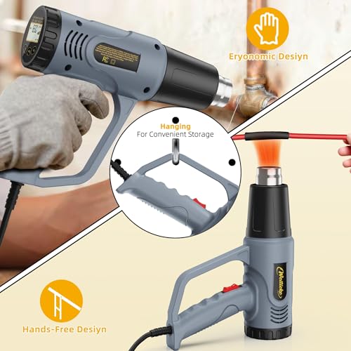 Heat Gun LCD Digital Display 122-1202℉ 7 Level Temperature Control Hot Air Gun with 4 Nozzles Fast Heating Overload Protection 10Ft Power Cord for Shrink Tubing, Vinyl Wrap, Crafting,Resin