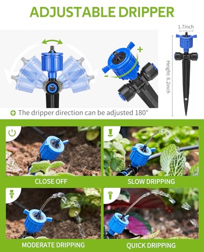 HIRALIY 12PCS Quick-Connect Drip Irrigation Emitters, Pressure Compensated | Adjustable Water Flow Dripper, for Drip Irrigation Kit Series 1/4 inch Tubing, with Stake, Maintain Constant Flow