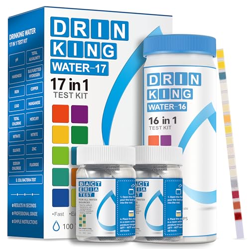 AAwipes Drinking Water Test Strips 17-in-1 100 Strips + 2 Bacteria Tester Kits, Lab-Validated Complete Water Testing for Home, Well, Tap Water, City Water, Flood Water Testing Strips (K03-100)