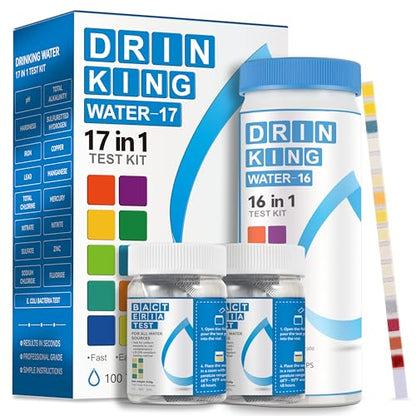 AAwipes Drinking Water Test Strips 17-in-1 100 Strips + 2 Bacteria Tester Kits, Lab-Validated Complete Water Testing for Home, Well, Tap Water, City Water, Flood Water Testing Strips (K03-100)