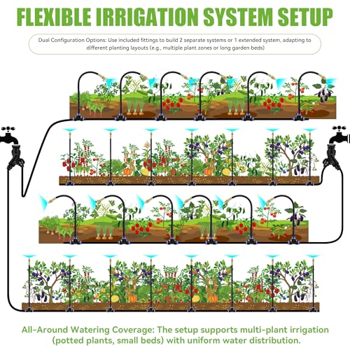 200FT 360° Adjustable Drip Irrigation Kit System for Garden Sprinklers for Yard Garden Watering System with 32 Nozzles Raised Bed Greenhouse Plant Watering Devices Misting System - size: 200FT + 32pcs nozzles