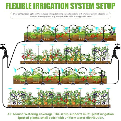 200FT 360° Adjustable Drip Irrigation Kit System for Garden Sprinklers for Yard Garden Watering System with 32 Nozzles Raised Bed Greenhouse Plant Watering Devices Misting System - size: 200FT + 32pcs nozzles