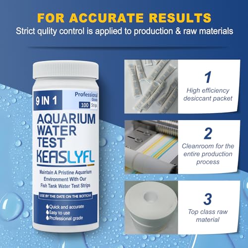 Aquarium Test Strips,100 Strips 9 in1 Saltwater and Freshwater Aquarium Test Kit for Aquarium,Pond and Fish tank,Testing Carbonate,Alkalinity,pH,Hardness,Free Chlorine,Nitrate,Nitrite,copper and Iron.