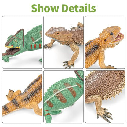 6PCS Large Lizard Figurines Rainforest Animal Toys, Realistic Plastic Reptile Animal Figurines, Includes Bearded Dragon,Fire Salamander,Chameleons,Coast Horned Lizard Toys, STEM Toy for Kids - style: 6PCS Lizards-2