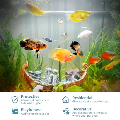 Hide Cave Aquarium Decorations Aquarium Terrarium Decor | Premium Resin Hideout for Reptiles & Amphibians - Fish Hiding Spot with Realistic Moss Rock Look