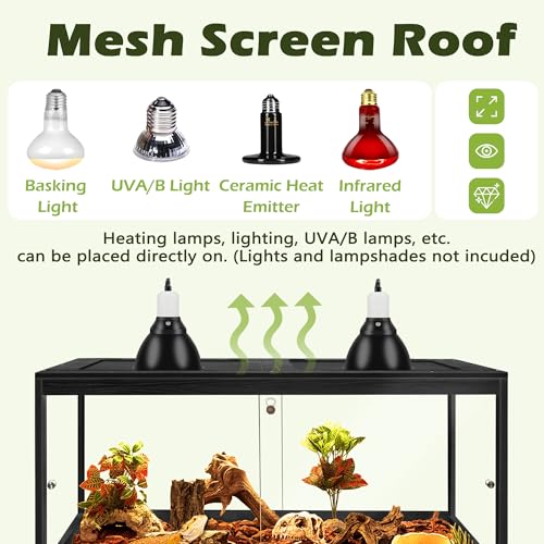 82 Gallon Bearded Dragon Tank, 48 x 20 x 20 Inch Tempered Glass Reptile Enclosure with Metal Mesh Top, Lockable Sliding Front Doors, Large Lizard and Snake Terrarium, Black - color: Black, size: 82 Gallon (48x19.5x19.5 Inch)