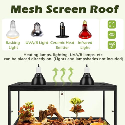 82 Gallon Bearded Dragon Tank, 48 x 20 x 20 Inch Tempered Glass Reptile Enclosure with Metal Mesh Top, Lockable Sliding Front Doors, Large Lizard and Snake Terrarium, Black - color: Black, size: 82 Gallon (48x19.5x19.5 Inch)