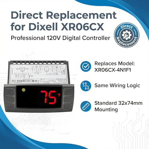 XR06CX-4N1F1 120V Temperature Controller Compatible with Dixell, 120V | 120V, XR06CX-4N1F1 replacement, dual NTC probes, for commercial refrigerators and freezers - style: XR06CX-4N1F1