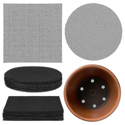 100 Pcs Bonsai Pot Meshs Pad, 4 inch Round&Square Flower Pot Hole Mesh | Drainage Mesh Hole Screens Durable Reusable Bonsai Bottom Grid Mat Gardening Essentials