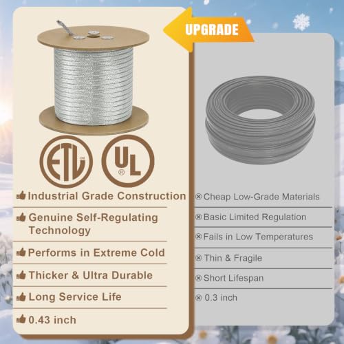 HEATIT Industrial Bulk Heat Cable 5W/ft for Metal & Plastic Pipes 50ft 120V | Provides self-regulating heat to help reduce unnecessary energy use. Safe to overlap without creating hot spots. - color: 5W-120V, style: 50 Feet