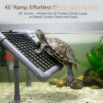 Turtle Basking Platform with Adjustable DIY Ramp, Durable PVC Pipes & Secure EggCrate Suction Cups – Spacious Basking Platform for Aquatic Turtles, Essential Aquatic Resting Area for Turtle Tanks